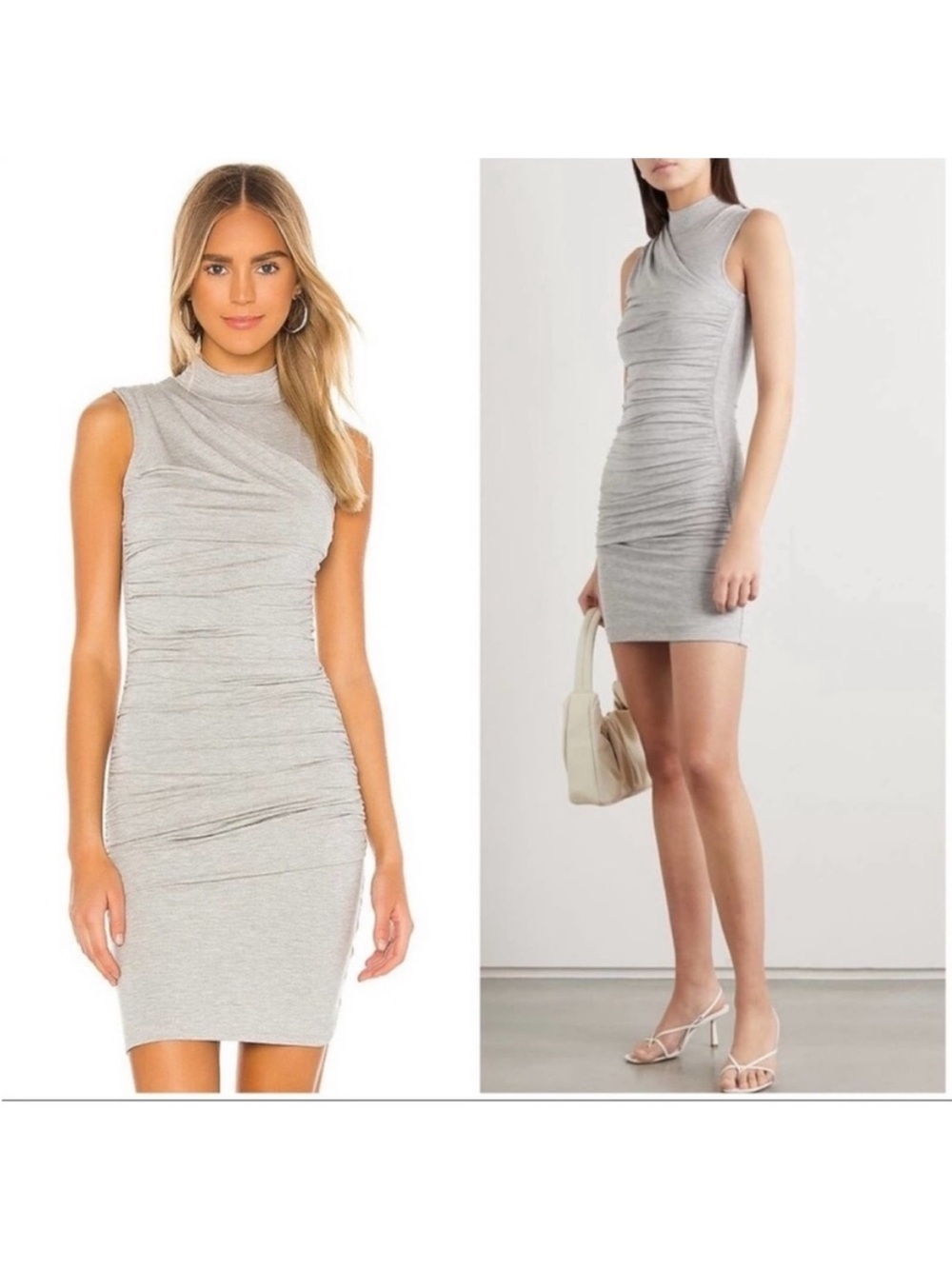 The line by k Sleeveless Grey Ruched Mock-Neck Bodycon Dress